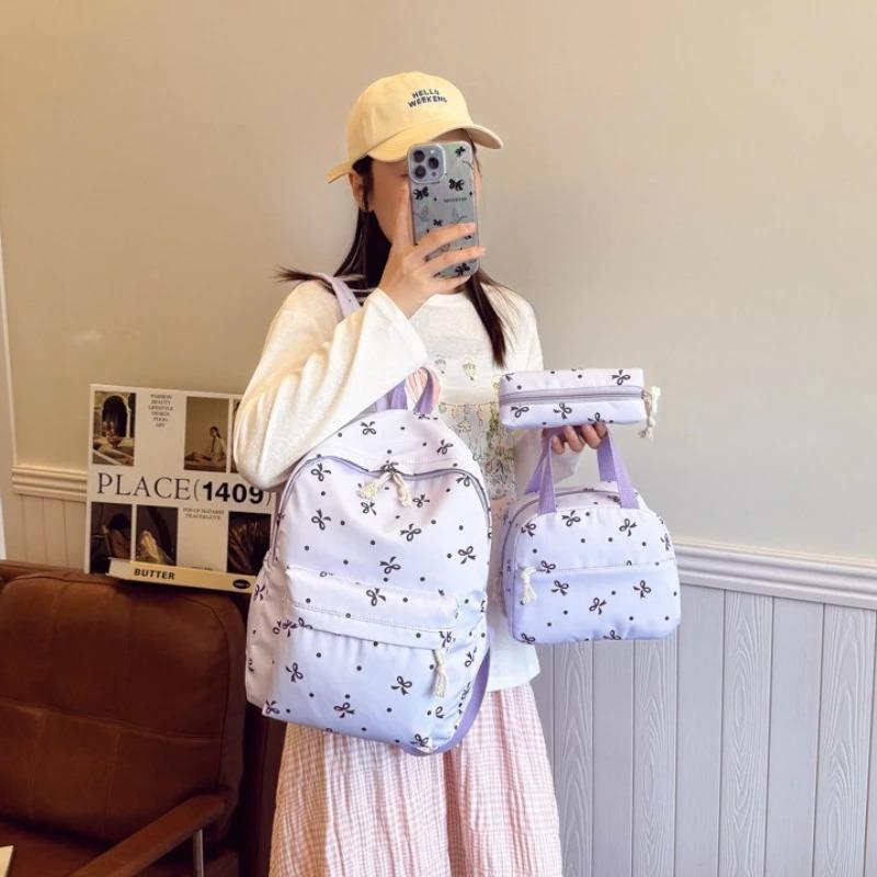 1 Set 3 In 1 Women College Student Backpack Large Capacity Casual Travel Daypack Stylish Versatile Laptop Bag for School