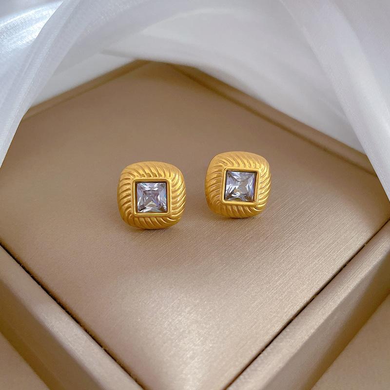 Square Zircon Minimalist Stud Earrings Cold Men'S And Women'S Earrings Personality Temperament Banquet Earrings