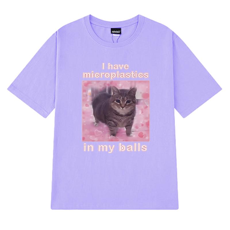 Mám mikroplasty v koulích Vtipné kočičí meme trička Pánská Dámská Nadměrná trička s krátkým rukávem Unisex černá 100% bavlna Topy