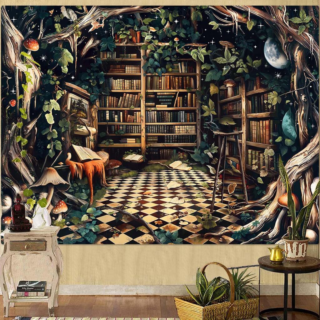 VIKAMA Mörk Magi Bokhylla Tapestry Hippie Helgon Rönn Tapestry Vägghängande Vardagsrum Sovrum Bibliotek Bok Tapestry