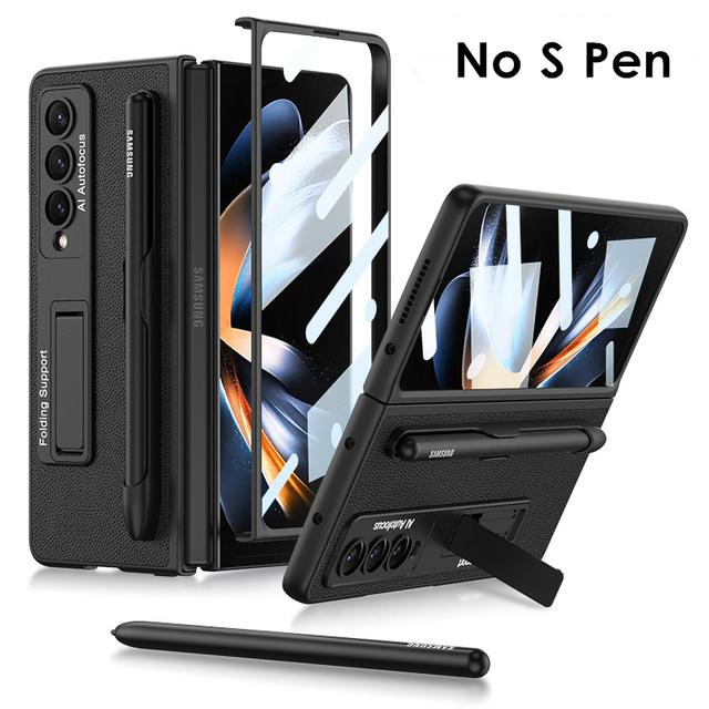 Bracket Leather Pen Slot Cover For Samsung Galaxy Z Fold 4 Case Hard Full Protection Cover With Front Film (No Pen )