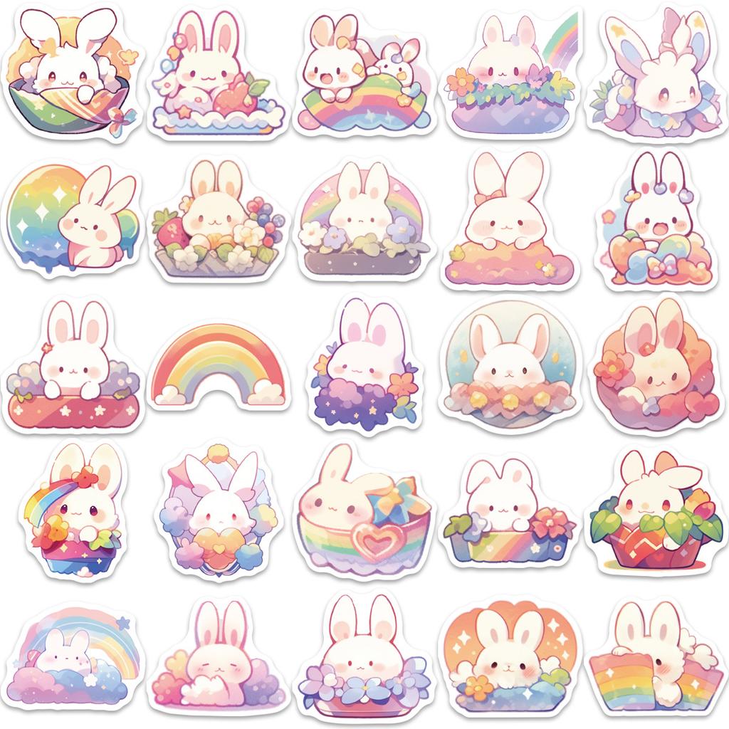 50 Cartoon Rainbow Rabbit Graffiti Stickers Personalized Decorative Guitar Notebook Suitcase DIY Waterproof Stickers