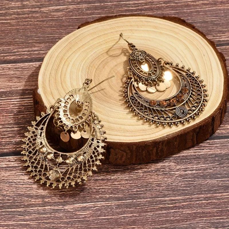 New Retro Originality Exaggerated Hollow Palace Style Round Earrings Bohemian Fashion Women'S Festival Party Accessories Jewelry