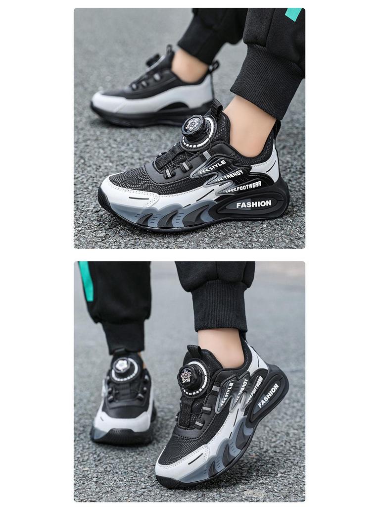 Chłopięce 2025 Skórzane Siateczkowe Oddychające Antypoślizgowe Buty do Biegania z Pokrętłem