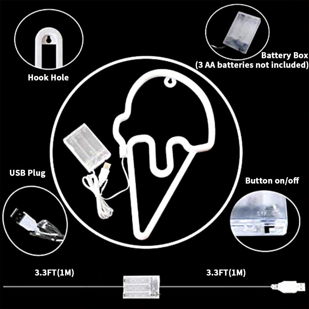 Ice Cream Neon Sign LED Light, Battery Or USB Powered Neon Light Up Signs, For KTV Pub Bar Party Home Bedroom Decorations Aesthetic Birthday Gifts