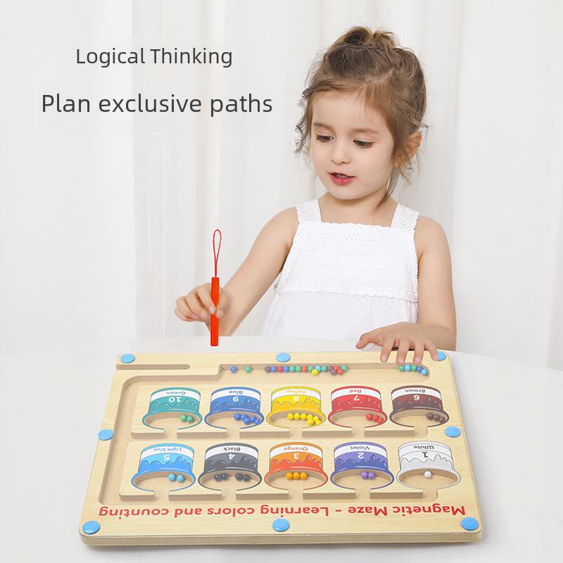 Children's Wooden Magnetic Maze & Color Counting Board for Logical Thinking