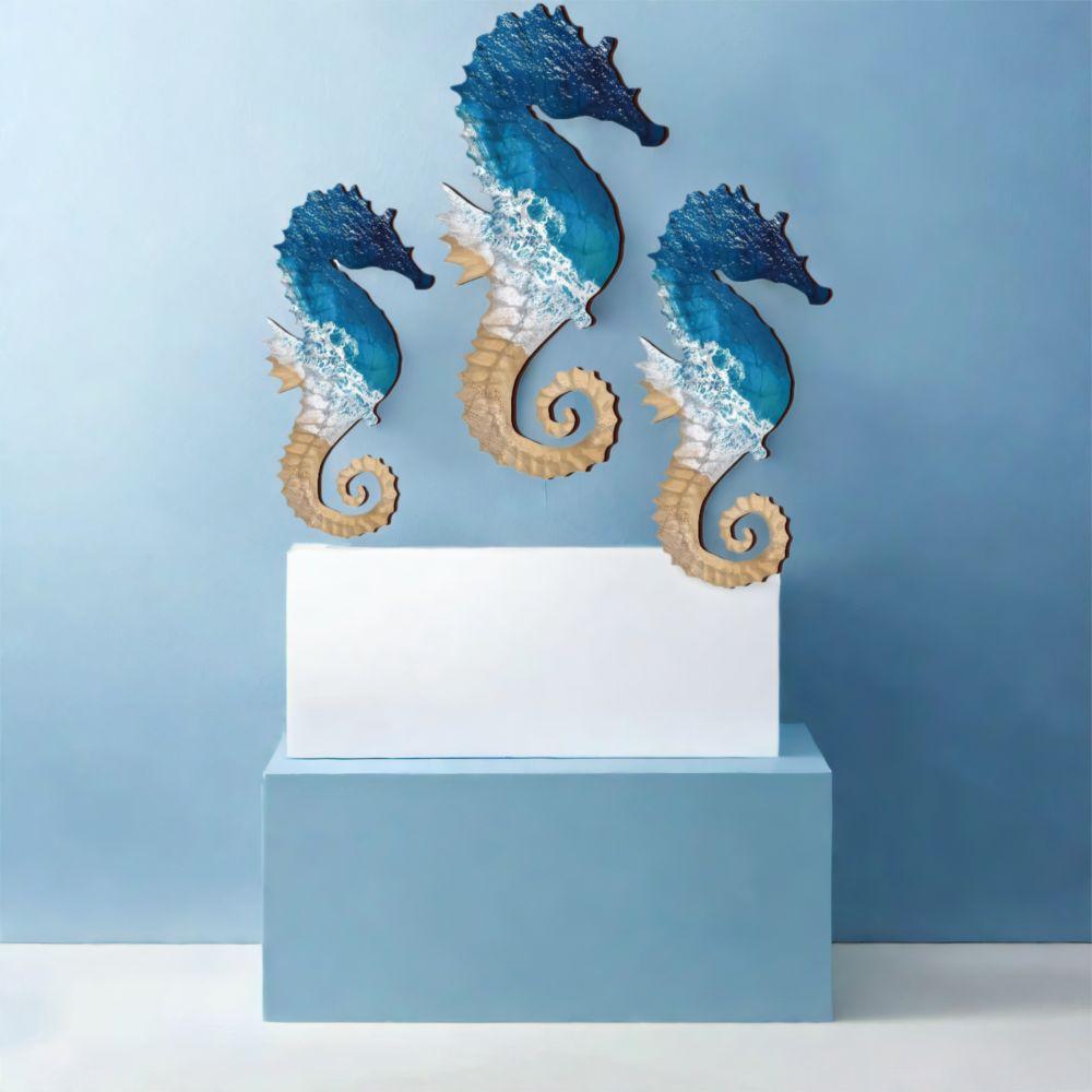 3pcs Wooden Seahorse Wall Ornament Beach Theme Ocean Animal Decoration  Summer Outdoor