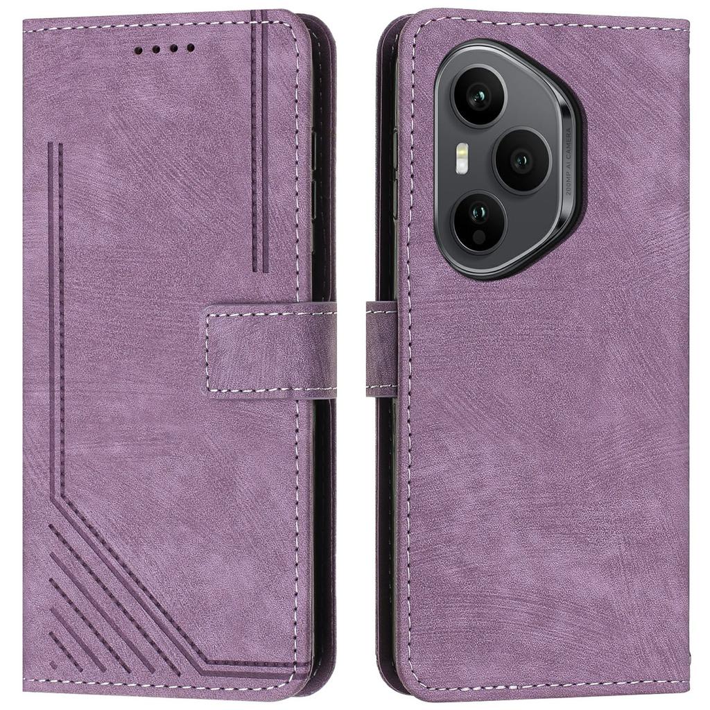 Stand Case for Honor 400 Pro 5G (Global) Imprinted Lines Leather Phone Cover