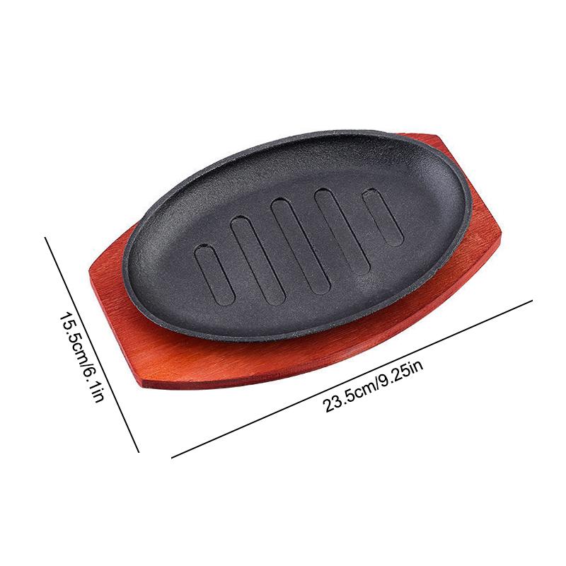 Bbq Grilled Plate Round Gousehold Baking Raosting Pan Wooden Tray Kitchen Pan Korean Cast Iron Barbecue Pot Fried Striped Steak