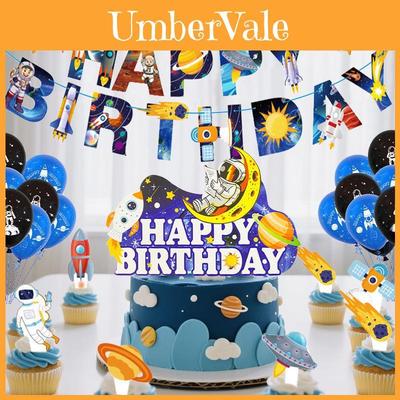 Space Theme Birthday Cake Topper With Rocket Flags For Party Decor