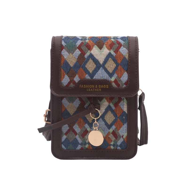 

2025 Women s Retro Linen Embroidered Crossbody Phone Bag синий