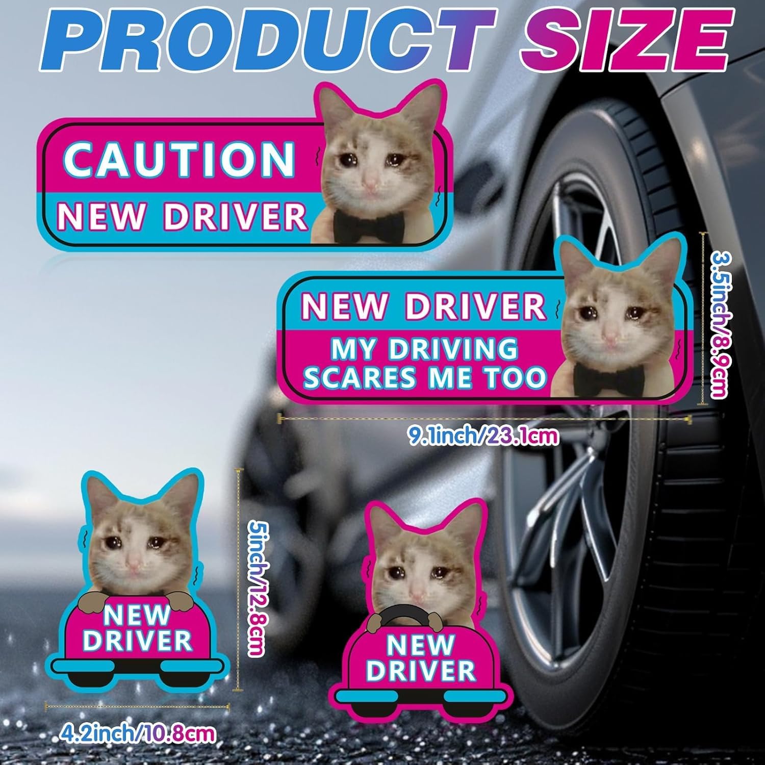 4Pcs Newbie Cat Magnetic Car Stickers New Driver Magnet for Car, Student Driver Magnet for Car, New Driver Sticker Funny Car Magnets, Can Be Used