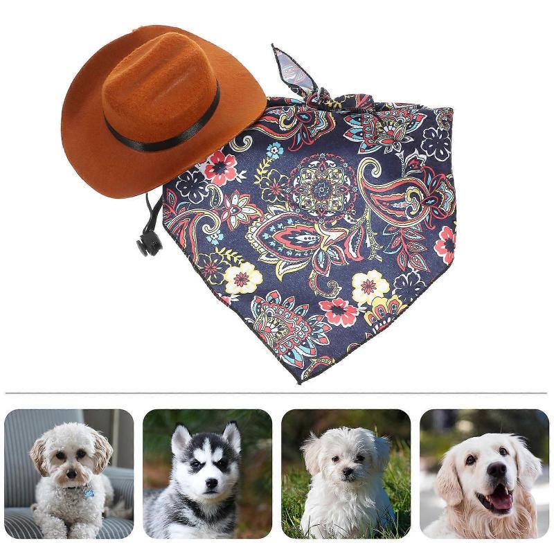 Dog Hat and Bandana Kit for Party 3Sets Vintage Style Pet Hat Accessory