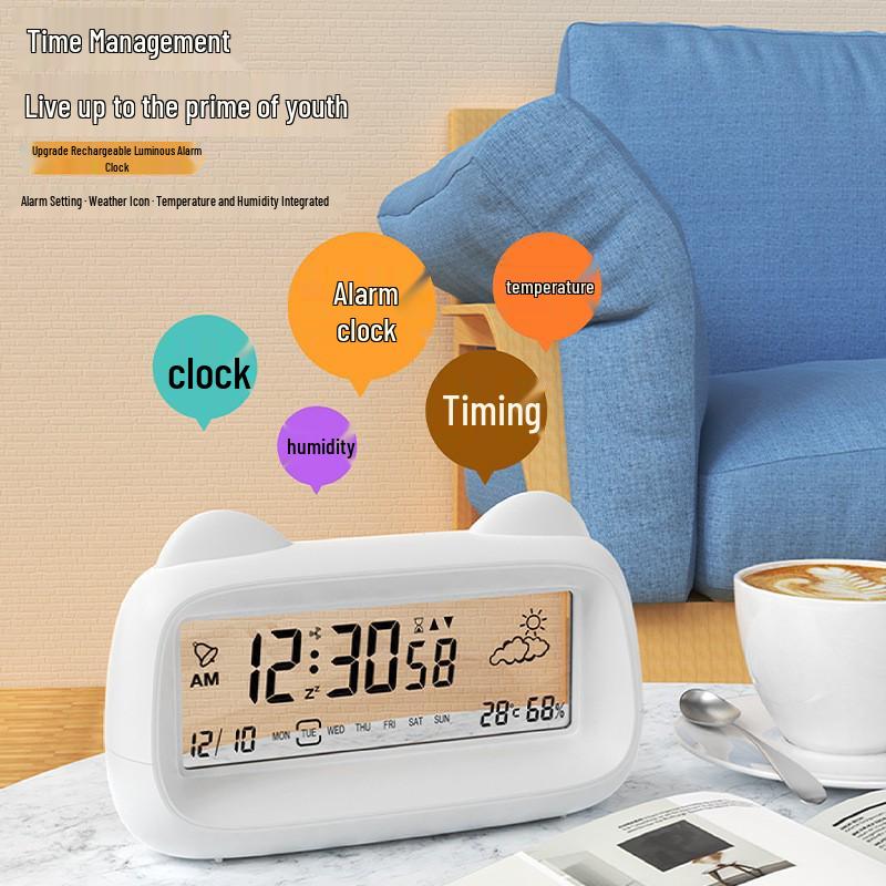 Smart Creative Cat Alarm Clock: Cute Student Wake-Up Alarm with Timer, Calendar, and Transparent Multi-functional Display Battery Powered розовый