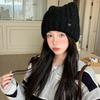 Qzkouma Thick Knit Cat Ear Beanie with Brushed Slimming Perfect for Fall and Warm and Women's Lining, Double-Layered Warmth, Face, Winter, Cute,