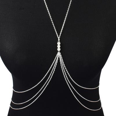 Catena a Croce di Perle Harness per Donne Bikini Catene per Pancia Accessori Catena per Seno Sexy Gioielli per il Corpo
