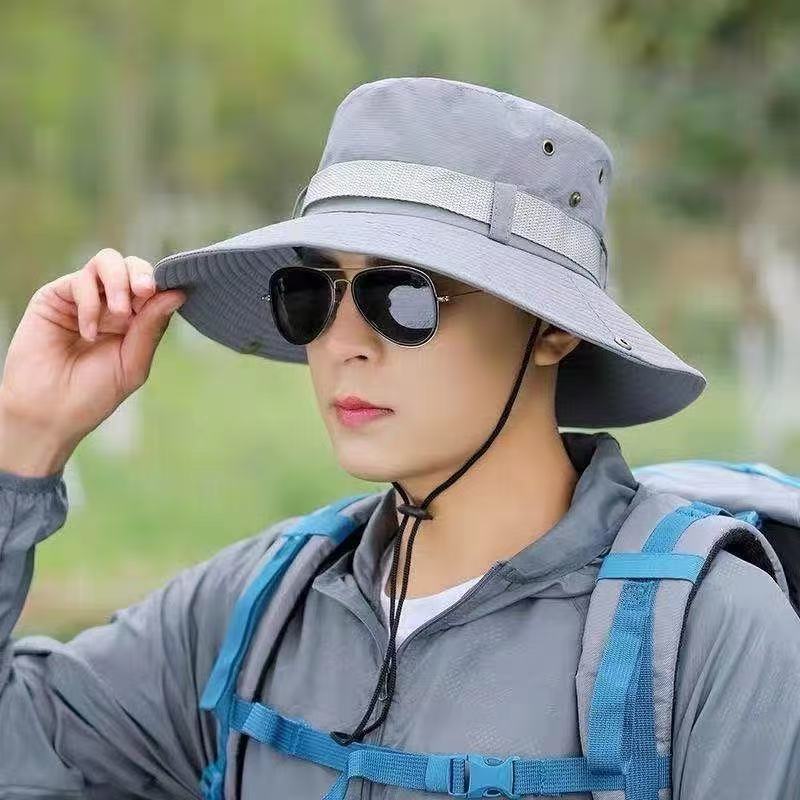 Men's sunshade bucket hat summer sunscreen breathable sun hat mountaineering fishing hat foldable large brim sun hat
