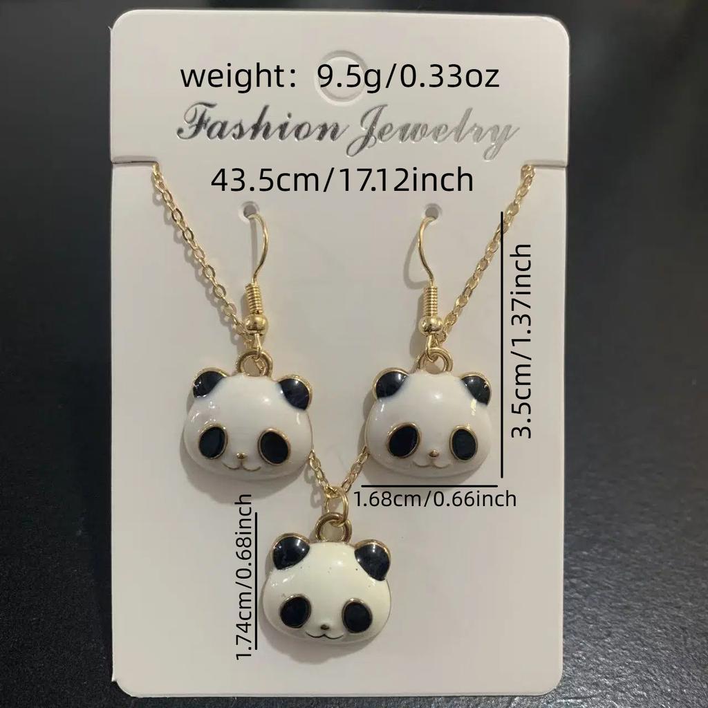 Hot-selling simple jewelry, cute design, panda pendant, earrings, neck chain, dripping oil, sweet necklace set.