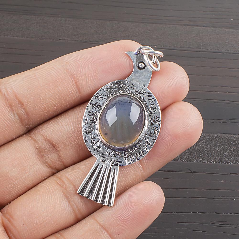 

Natural Vein Agate Gemstone 925 Sterling Silver Jewelry Designer Pendant 2.08 AJP-2131