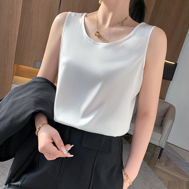 Women's Silk Satin Cami Top - Ice Silk, Mulberry Blend, Loose Fit, White/Black Options