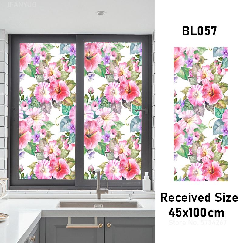 Matte Tropical Plants Flower Animal Window Glass Electrostatic Stickers Decorative Privacy Protection Film Glue Free Removable