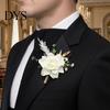 Lifelike Rose Colors Pin Men Simulated Corsage Lightweight Compact Size Brooch Forest Style Lapel Suit Decoration with Green Leaves Vine Elements Prom