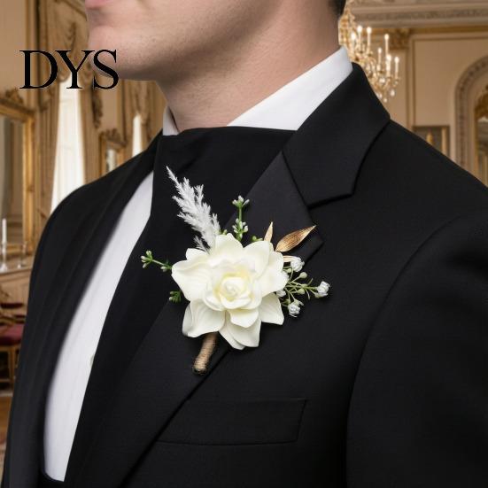 Lifelike Rose Colors Pin Men Simulated Corsage Lightweight Compact Size Brooch Forest Style Lapel Suit Decoration with Green Leaves Vine Elements Prom