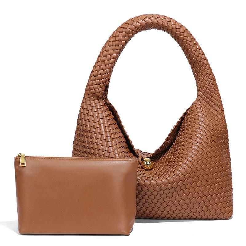 Fashionable Little Golden Ball Hand-woven Women's Bag with Texture, Trendy and Niche, Single-shoulder Underarm Bag, Large-capacity Hand-held Bag