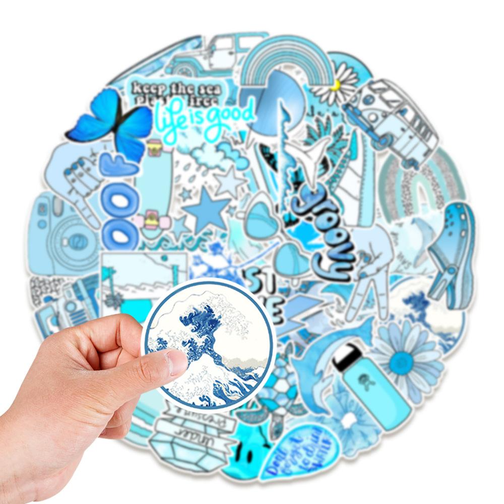 50 New Blue Small Fresh Graffiti Stickers Water Cup Mobile Phone Computer Waterproof Stickers