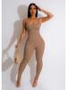 Women's Solid Color Ribbed Sleeveless Bodysuit: Square Neck, Backless, Hip-Lifting Slim-Fit Jumpsuit