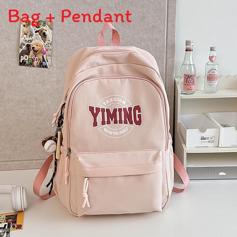 

Nylon School Backpack For Girls And Teens With Design And Letter Pattern For Education Use розовый