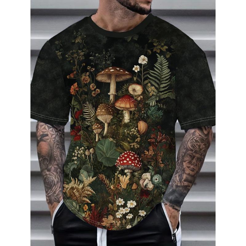 Funny Summer Men's 3D Mushroom Print T-Shirts Psychedelic Colors Streetwear Tee Casual Fashion Short Sleeves Top Mens Clothing