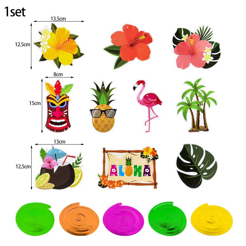 10pcs/set Hawaii Party Hanging Spiral Pendants Flamingo Pineapple Garland Ornament Summer Tropical Beach Birthday Decorations