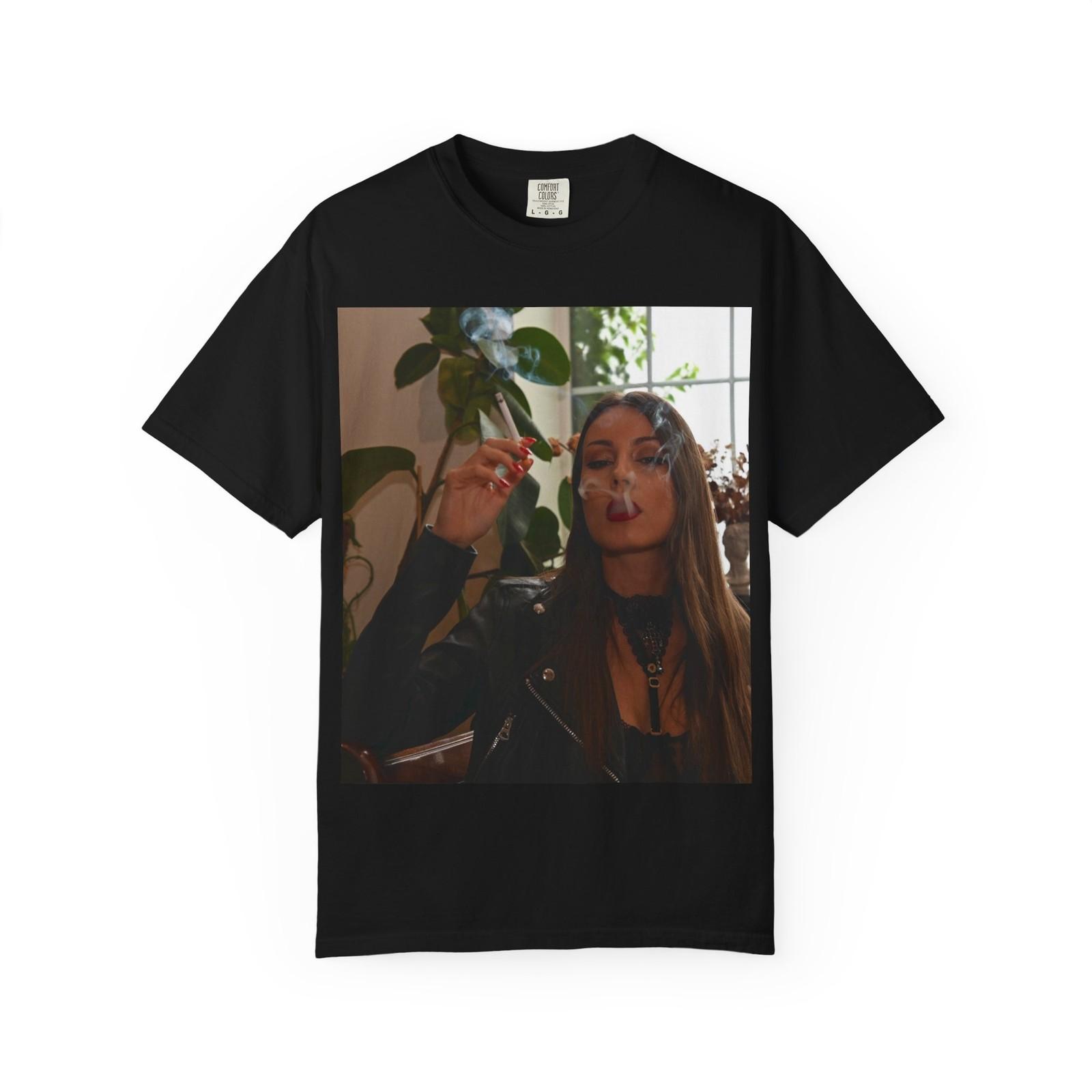 Woman Smoking Photo T-shirt | Moody Portrait Tee 2XL