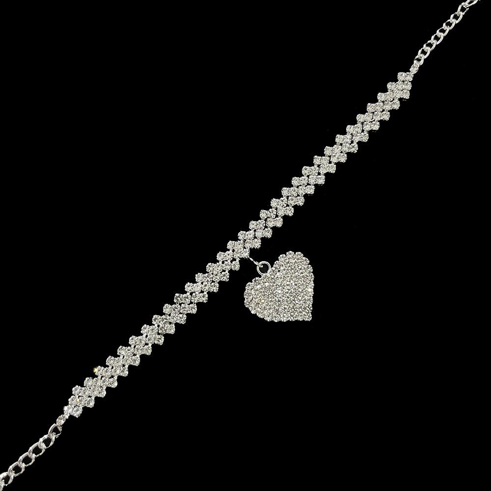 Fashion Personality Full Diamond Love Beach Anklet, Electroplated Heart-shaped Light Luxury Inlaid Rhinestone Water Drop Foot Jewelry
