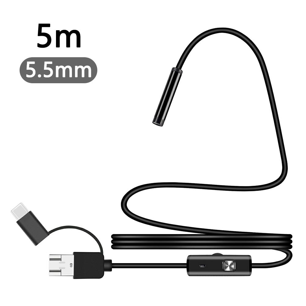 

Y1002 5m Hard Wire Inspection Endoscope 5.5mm Camera Lens Type-C+USB+Android Phone Borescope A
