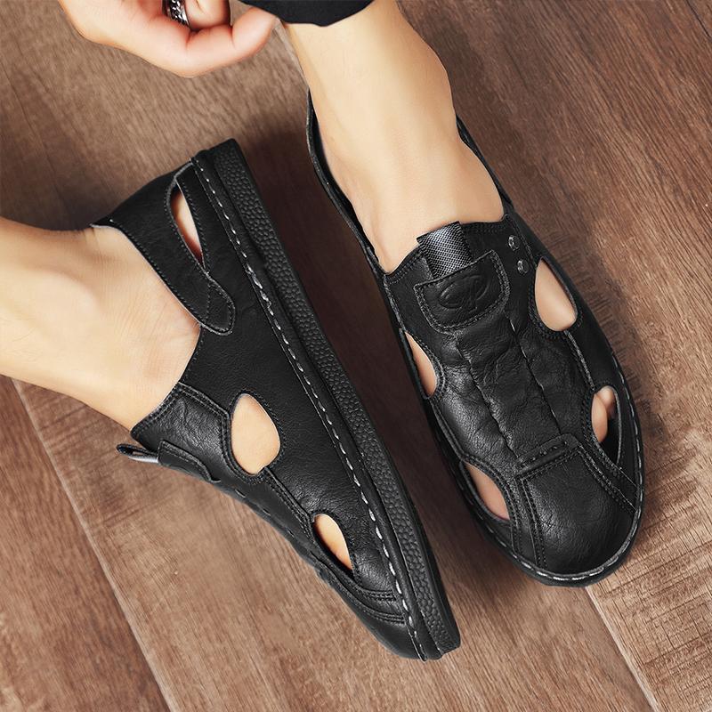 Модные мужские кожаные летние новые повседневные сверхлегкие сандалии на плоской подошве — фото 7