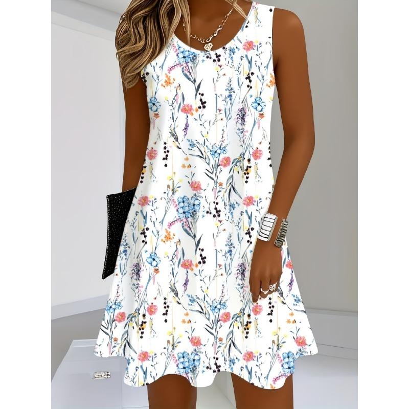 Dámské oblečení velikosti 3XL Plus Size, Street fashion mini šaty s 3D potiskem, Letní bez rukávů, Kulatý výstřih, Volné, Ležérní dámské šaty