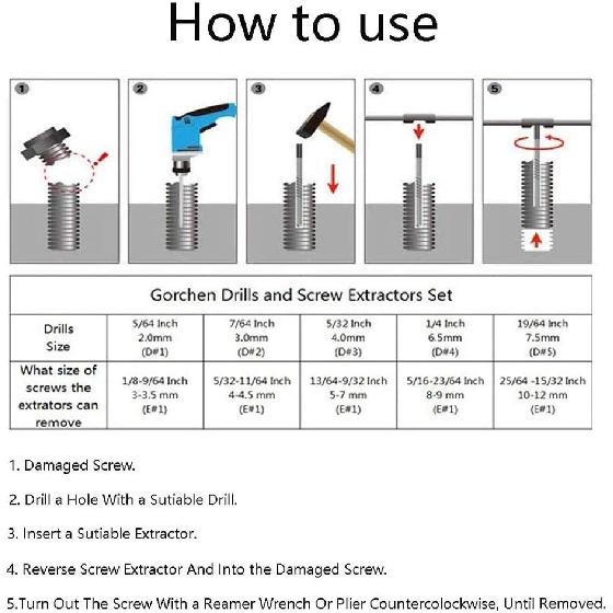 11 PCS Screw Extractor Tool Kit Set, Remove Broken Bolt Fastener,Use by Manually or with a Hammer or Electric Drill