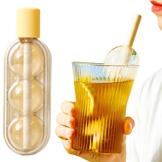 2Pcs 2-in-1 Silicone Popsicle Mold with Straw Quick Freezing Triple Balls Ice Ball Maker BPA-Free Summer Cool Water Drinks Bottle Ice Tray for Yogurt