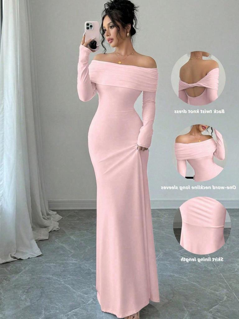 Elegant Women's Off-the-Shoulder Cross Backless Evening Gown