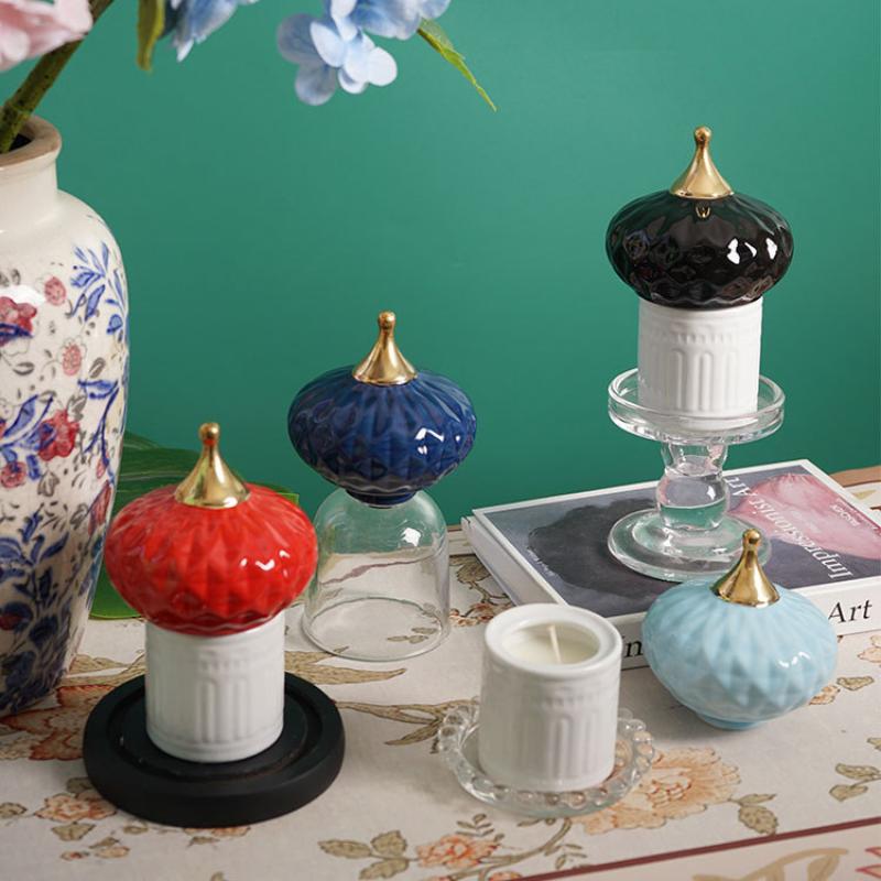 Creative Ceramic Candy Jar Fairy Castle Candle Jar Household Delicate Jewelry Cosmetics Cotton Swab Box Tabletop Art Decoration