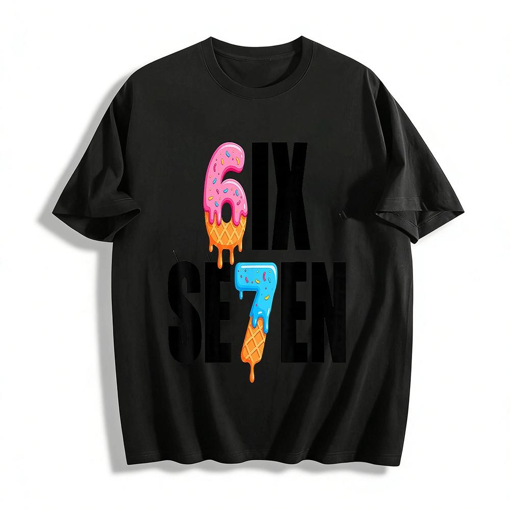 Fun Cone Number 6IX7EN Graphic Casual Short Sleeve T-Shirt Pure cotton T-shirt XXS