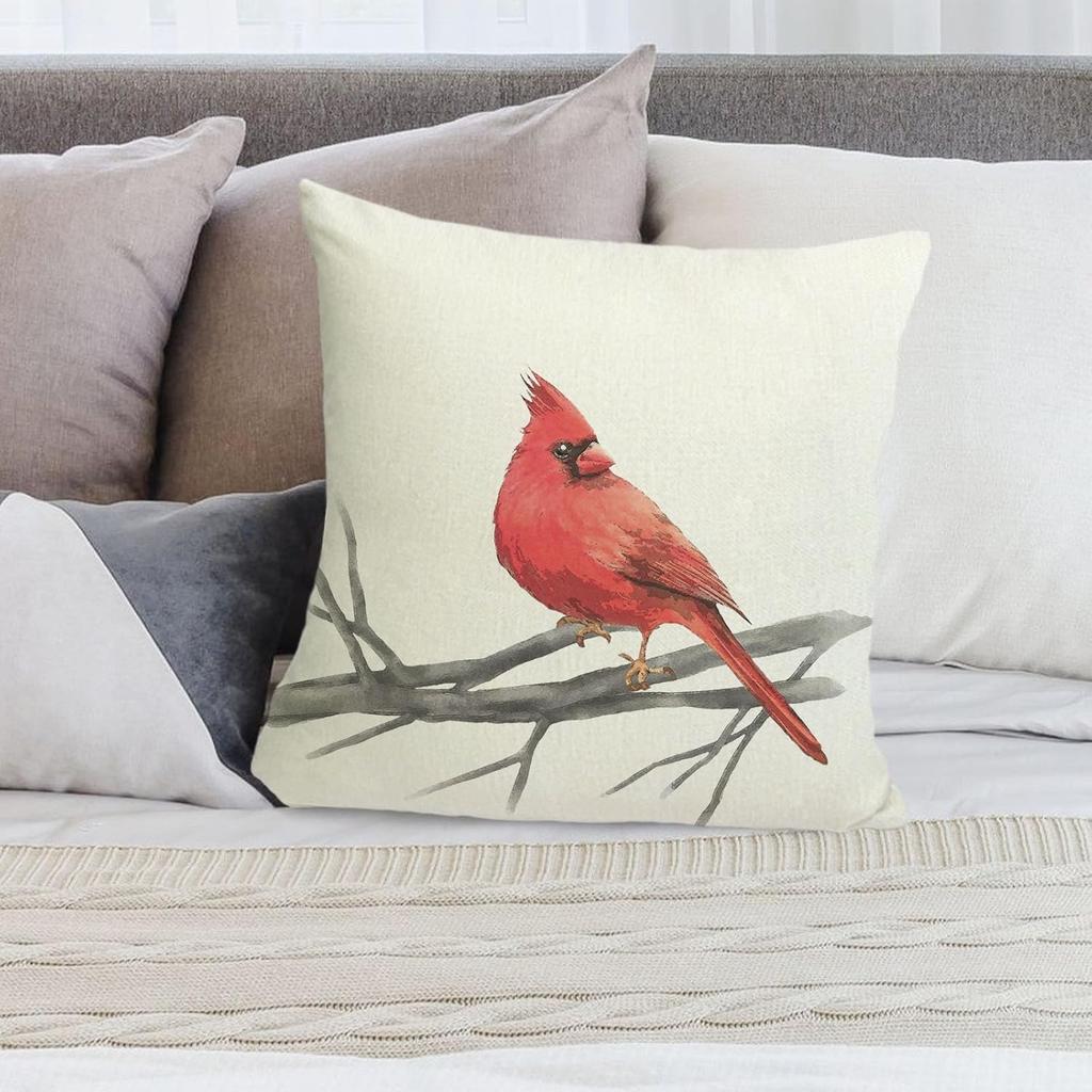 Farmhouse Summer Pillow Covers 18x18 Inch Bird Decorative Outdoor Square Linen Pillowcase Cushion Case for Sofa Couch
