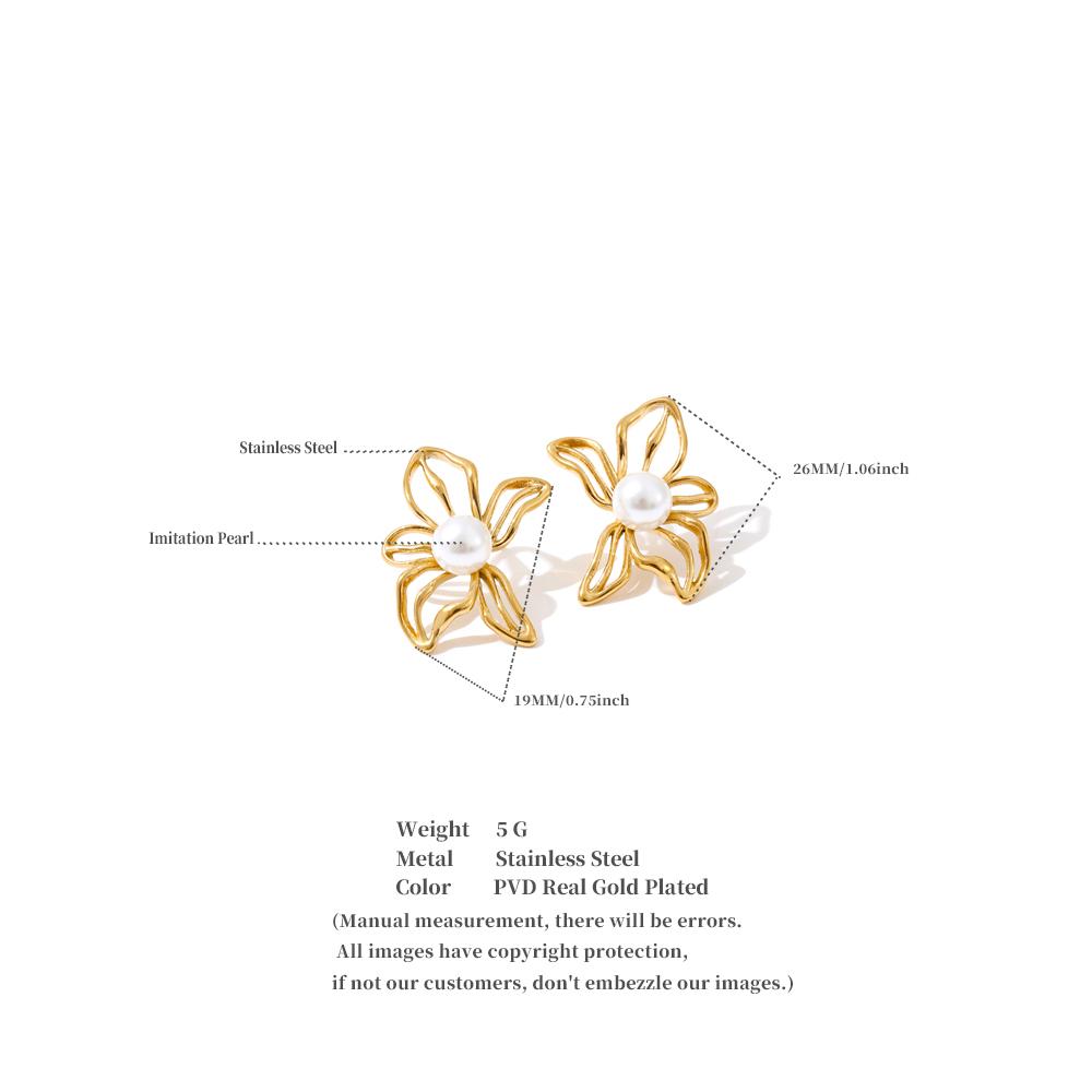 Eetit 2025 Stainless Steel Pearls Hollow Flower Stud Earrings Gift Gold & Platinum PVD Plated Modern Daily Jewelry Anti Allergic