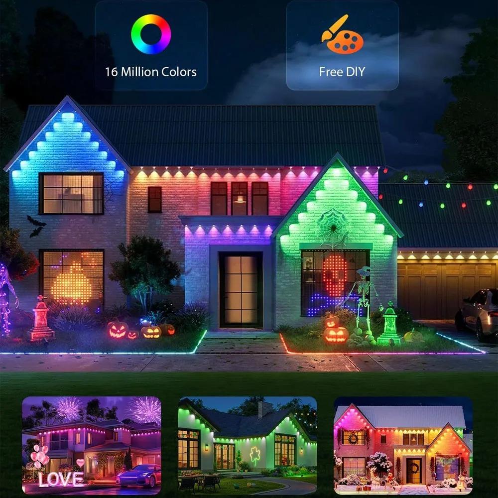 Outdoor Smart Waterproof Eaves Lights with Remote and App Control Diy Light for Daily and Festival Christmas Party Holiday Decor
