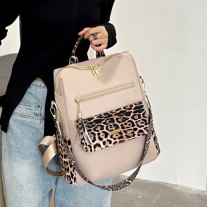 able Multi- Leopard Backpacks for Women High Quality Tassel Backpack Lightweight Commute Nylon Travel Bag