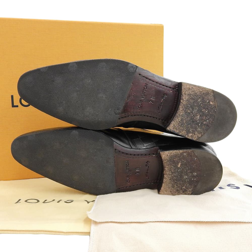 LOUIS VUITTON Excellent condition Damier Graphite straight-tip double monk strap shoes for men, black, size 7M, ST0078 shoes 7M blackUsed