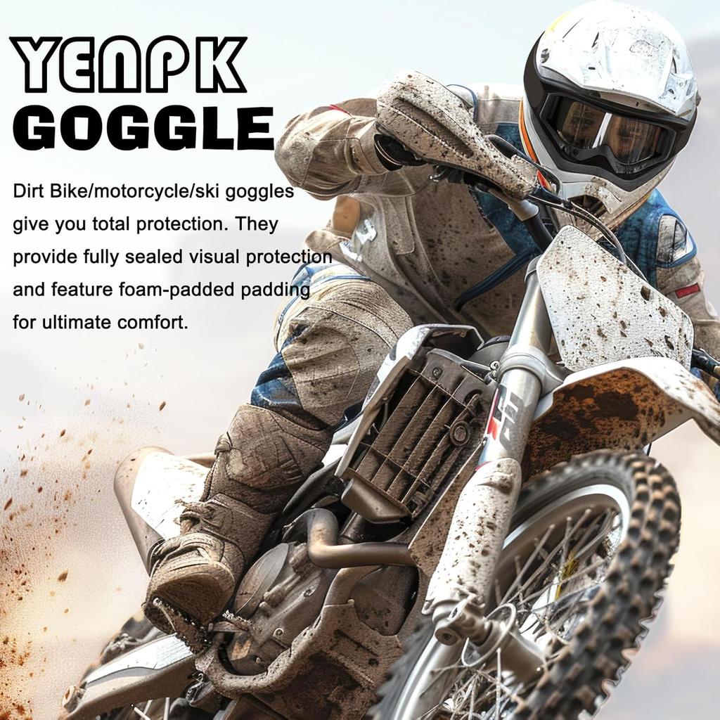 Motorcycle Goggles, Dirt Bike Goggles ATV Offroad Riding Motocross Protective UTV Helmet Glasses For Adults Youth Kids
