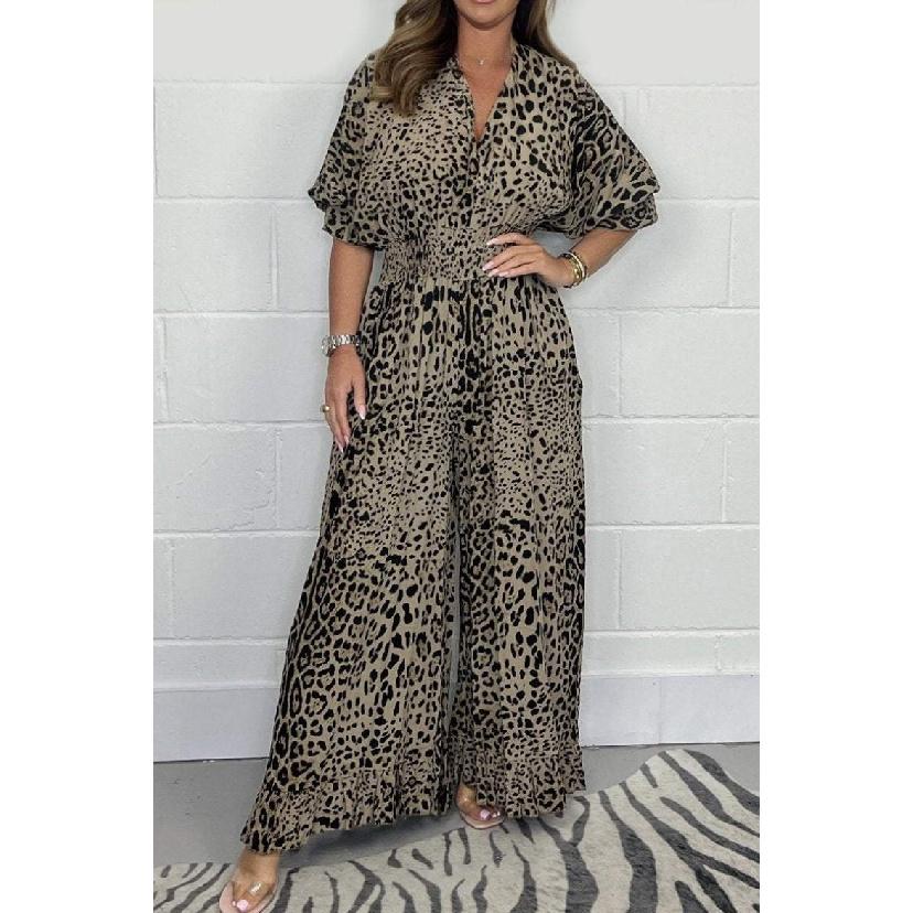 Women'S Sexy, Comfortable And Handsome New Fashion Leopard Print Casual Wide Leg Jumpsuit